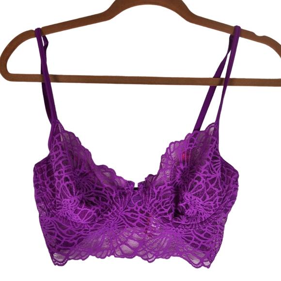 Josie Natori Bra Size 32D Purple Bardot 3/4 Underwire Sheer Lace Unlined Bustier - Picture 1 of 7